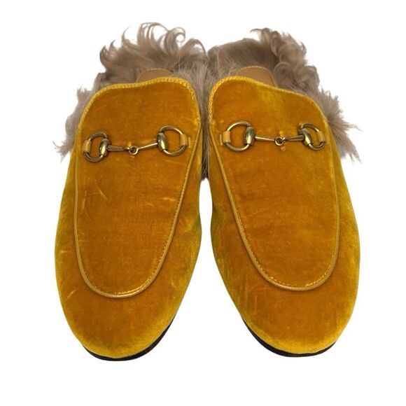 Gucci Princetown Velvet & Lamb Fur Slipper Horsebit Mule Loafer Flats EU 38 US 8 - Picture 2 of 9